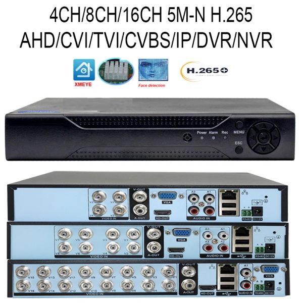 Escalas H.265 5MN 1080P IP DVR XMEYE NVR 4/8/16 Sistema de vigilancia de video de canal 5 en 1 AHD TVI CVI Hybrid DVR Recorder para CCTV CAM