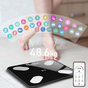 Balances Balance de poids numérique LED pour salle de bain, balance intelligente IMC, Bluetooth, application, Android, IOS, graisse corporelle