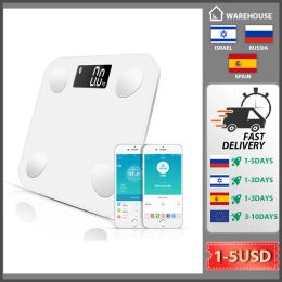 SDARISB Balance Bluetooth au sol Poids corporel Balance de salle de bain Balance à affichage rétroéclairé intelligent Poids corporel Graisse corporelle Eau Masse musculaire IMC