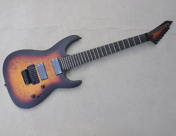 Diapasón festoneado de 7 cuerdas, guitarra eléctrica Tobacco Sunburst con herrajes negros, se puede personalizar