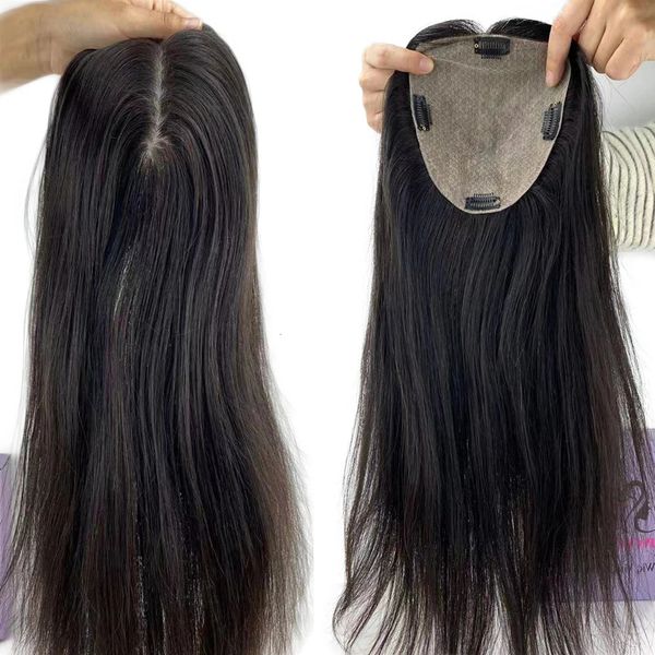 Base del cuero cabelludo Toupee Cabello humano asiático virgen Mujeres Topper Superposición de piel Clip fino en postizo Recto Ondulado Negro Marrón 231226