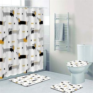 Scandinavische baby Teckshunds douchegordijn Set voor kind badkamer decor Noordse doxie worst hondenbadmatten tapijttoiletaccessoires 220429