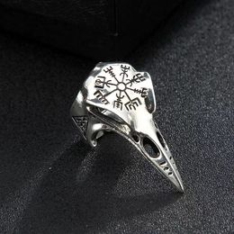 Bague crâne d'oiseau Viking rétro scandinave pour hommes, tendance hip hop, défense du bec d'aigle, anneau ouvert personnalisé, bijoux pour hommes