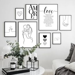 Póster de amor de estilo escandinavo, pintura en lienzo en blanco y negro, cuadros de pared para sala de estar, decoración nórdica, arte para el hogar L01