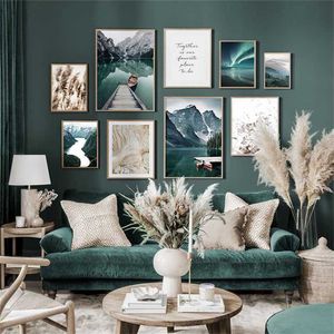 Scandinavische reizen landschap canvas schilderij berg boot gras nordic poster print muur kunst foto moderne woonkamer decor 211222