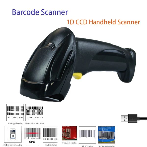Scanners 1d Barcode Scanner Light Light Red Wired Handheld CCD USB Code Portable 300 fois par seconde à haute vitesse pour le lecteur de code à barres 1D