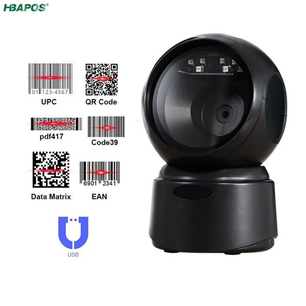 Scanners Scanner de codes à barres 2D Plate-forme d'image Lecteur de code QR 1D de bureau USB Omnidirectionnel Haute vitesse Précision Durable p230808