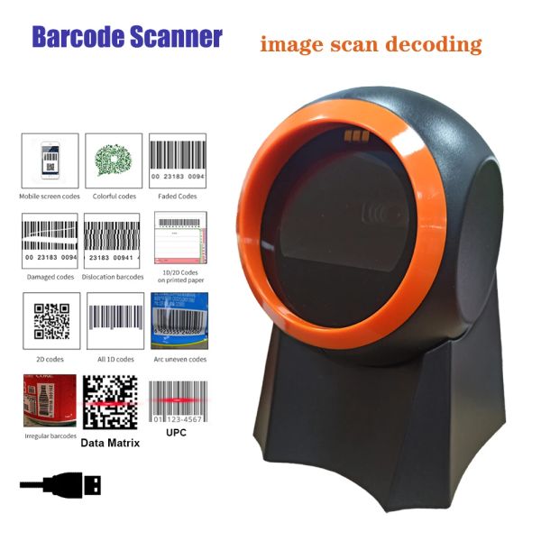 Scanners 2d Barcode scanner omnidirectional Desktop automatique 1d 2d QR Code Data Matrix PDF417 Lecteur de code à barres USB pour le supermarché de vente au détail