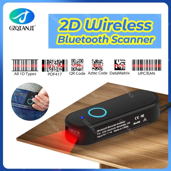 Scanners 2d mobile poche Bluetooth Barcode scanner portable 2.4g sans fil 1D 2D QR PDF417 Lecteur de code à barres pour Analyse des stocks d'entrepôt