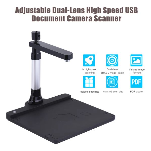 Scanners a3 A3 HD HD Speed USB Livre document de caméra scanner double objectif (10 mégapixel 2 mégapixels) max avec fonction OCR