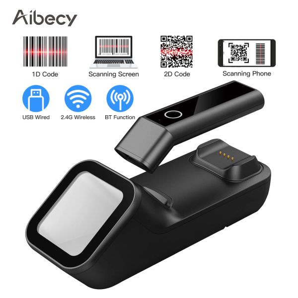 Scanners Aibecy 3in1 Barcode Scanner Scanner Handheld 1D / 2D / QR Code de barre de barre Prise en charge de la connexion câblée USB sans fil 2D sans fil pour supermarché