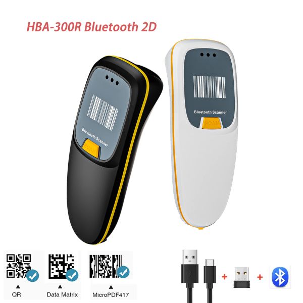 Scanners Barcode scanner HBA300R Wireless 1D / 2D CMOS Scanner USB Bluetooth Mini Pocket QR Reader iOS Android Windows pour le paiement mobile