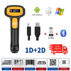 Scanners Scanner de code de livraison gratuite 1d 2D Bluetooth Barcod Scanner Handheld Wireless CMOS QR Barcode Reader pour entrepôt Inventaire POS