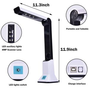 SCANNERS Document Camera pour les enseignants, Scanner de caméras de document USB portable avec stand 8MP HD A4 Format Doc Cam Photo Scanner