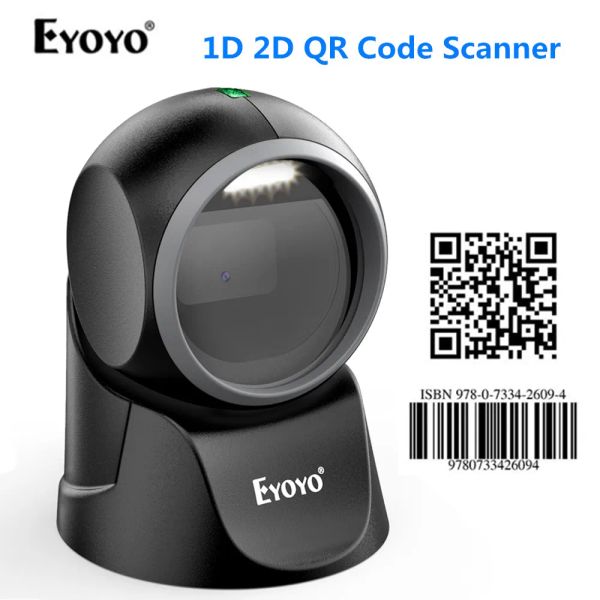Scanners Eyoyo 1d 2d Scanner de codes à barres de bureau, avec numérisation automatique à la détection de coco à barres à la main omnidirection