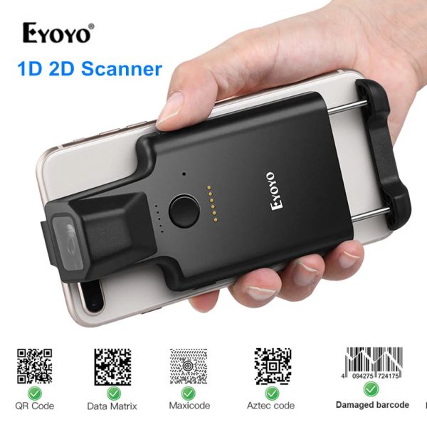 Scanners Eyoyo 2d Clip arrière Bluetooth Barcode Scanner Téléphone Travail portable Matrice de données de code-barres