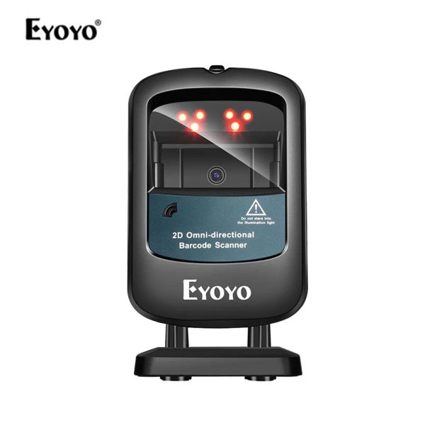 Escáneres Eyoyo 2D Desktop Barcode Scanner omnidireccional Mano 1D Código de barras QR Lector de código automático de detección de plataforma de escaneo de detección automática