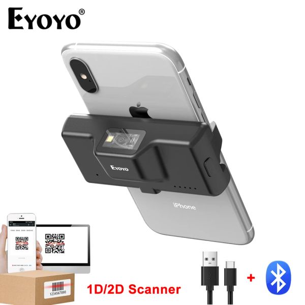 Scanners eyoyo dos clip téléphone 2D Bluetooth Barcode scanner sans fil mini portable 1d CMOS Bar Codes Reader pour Warehouse Library Store