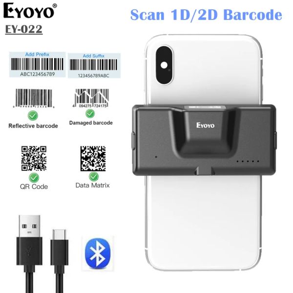 Scanners eyoyo ey022 2D Bluetooth Barcode scanner sans fil de téléphone à barre de téléphone à barre de téléphone