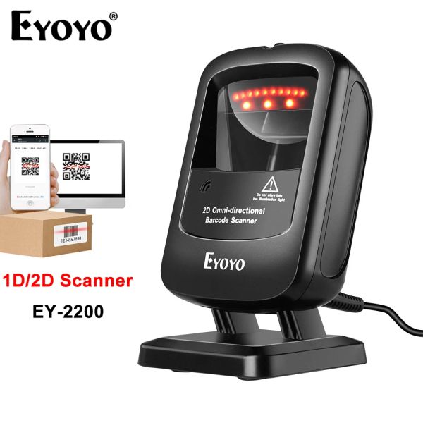 Scanners eyoyo ey2200 Image d'écran 2D améliorée lecteur de code QR Reader omnidirectionnel USB Hands Hands Free Desktop Barcode Scanner pour magasin / Mall