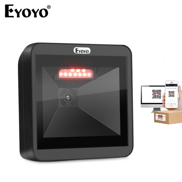 Scanners Eyoyo Omnidirectionnel 1D 2D Scanner de codes à barres de bureau Mains libres USB Filaire Grande plate-forme Écran de téléphone Image Lecteur de code QR 230808