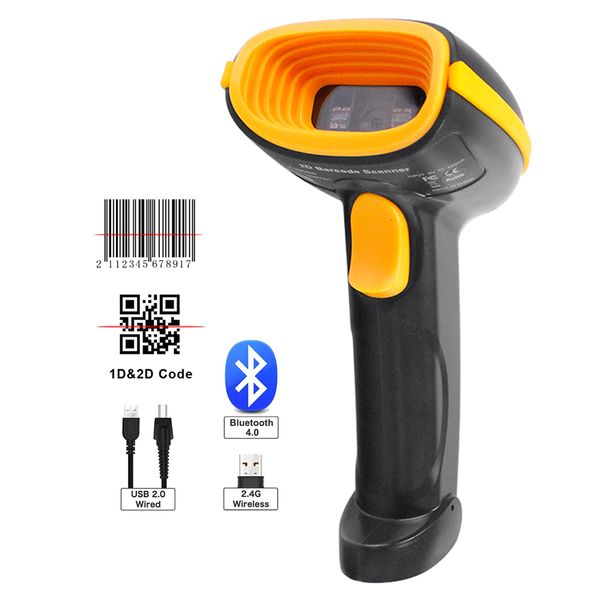 Escáneres H1W Handheld 2D Barcode Scanner Escáner de código de barras inalámbrico con cable 1D2D QR Lector de código de barras para inventario POS Terminal 230808