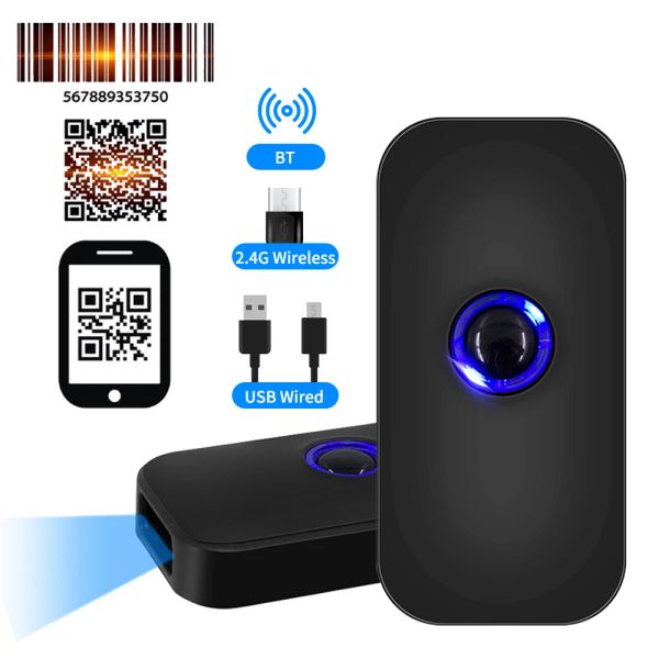 Scanners Handheld 3in1 Barcode Scanner 1D / 2D / QR Code à barres Lecteur Prise en charge de la connexion câblée Bluetooth /2.4g Wireless / USB pour supermarché