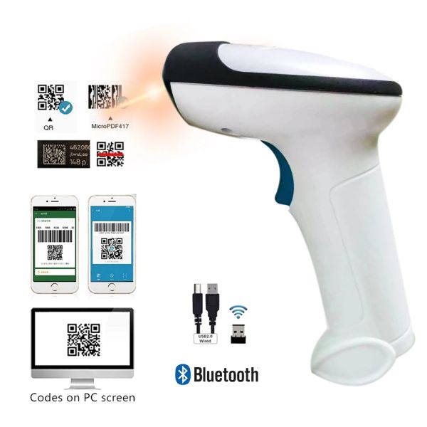 Scanners kefar 2D filaire à bar à barre câblé scanner de code-barres automatique Mode Barcode Handheld Bluetooth Scanner PDF417 Datamatrix QR Bar Code Reader