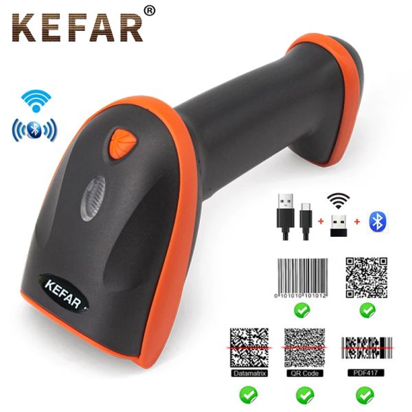 Scanners Kefar V8 Bluetooth 2.4G Wireless 2D Barcode Scanner et Wired QR PDF417 Handheld Bar Code Reader USB Prise en charge de l'iPad mobile USB Paiement