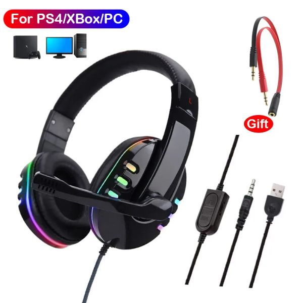 Escáneres LED Light Gaming Aurices Gamer Casque Profunde Bass Computer Game Auriculares con micrófono para PS4 Xbox PC Audifonos Gamer Fones