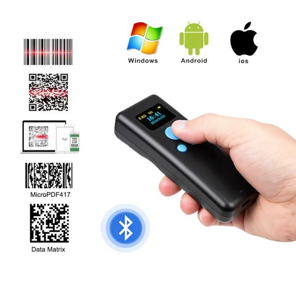 Scanners M8 Mini Barcode Scanner Bluetooth Portable QR Code Reader 1D 2D PDF417 2.4G Scanner sans fil pour la livraison Express Supermarket