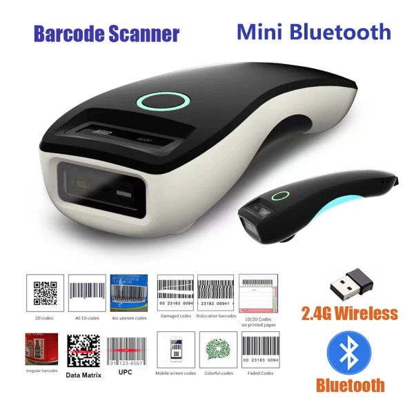 Scanners Mini 2d Barcode Scanner W6 Wireless Bluetooth Handheld Portable 1D 2D QR Code Data Matrix PDF417 Lecteur avec fonction de stockage