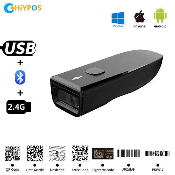 Scanners Mini 2d WirelessBluetooth Barcode Scanner, travaillez avec iOS Android iPhone iPad Tablet Windows PC POS pour la bibliothèque d'entrepôt de magasin