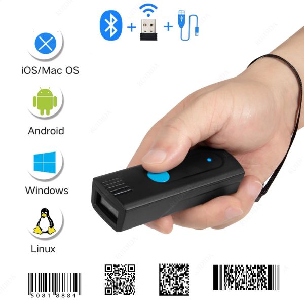 Escáneres escáneres escáner de código de barras mini inalámbrico y Bluetooth QR Code Reader Portable 1D 2D Bar Scanner Handheld para Courier Logistic Shop