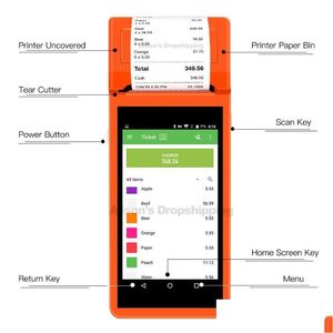 Escáneres PDA Wifi Bluetooth 4G Android 6.0 Lector de escáner de código de barras 1D Impresora de recibos térmicos 58 mm Terminal de mano para R Drop Deliver DH2SG