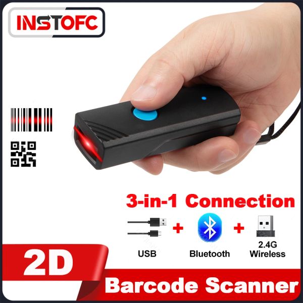 SCANNERS PORTABLE 1D 2D MINI MINE CODE SCANNER BLUETOOTH compatible USB 2,4GHz Reader sans fil pour la tablette de support d'inventaire iPhone