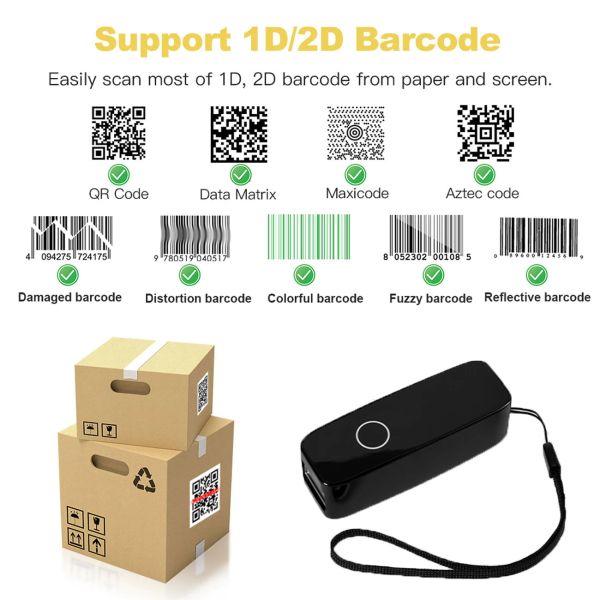 Scanners Portable Barcode Scanner Mini Wireless Wireless Bluetooth QRCODE Reader portable Portable Scanner de barres 1D2D Handheld for Courier Logistic Warehouse