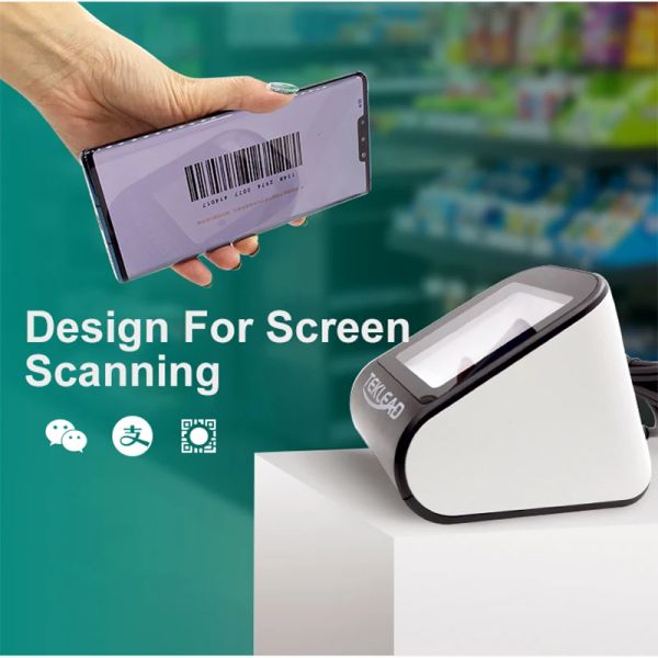 Scanners QR Code Reader Paiement mobile Desktop Induction Auto Induction Barcode Scanner avec conception de port USB pour l'écran du téléphone scan