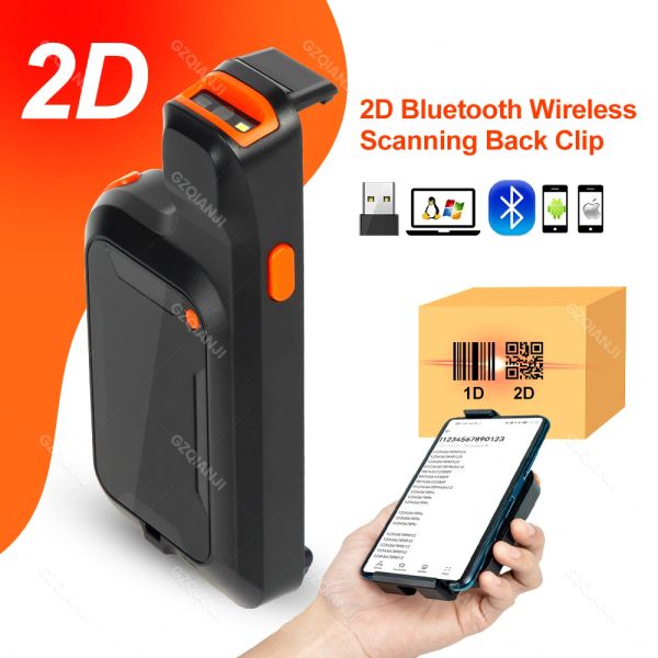 Scanners Wireless Barcode scanner mini Bluetooth Clip arrière 2D Téléphone Lecteur de code-barres