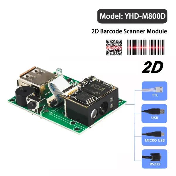 Scanners yhdaa arduino 2d mini raspberry pi cocode à barres scanner intégré le module de lecteur de code à barres 1D QR avec interface RS232 / USB / TTL / Micro USB