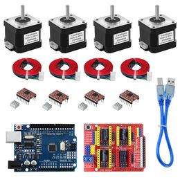 Scannen 4Lead NEMA17 Stappermotor 42 Motor+CNC Shield V3 Gravure Hine 3D -printer Onderdelen+4pcs A4988 Driver Uitbreidingsbord R3