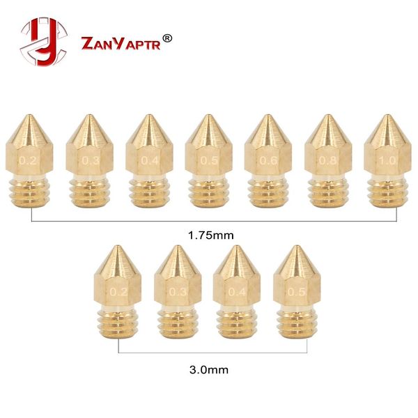 Escaneo de 50 piezas de impresora 3D boquilla de cobre de latón tamaños mixtos 0.2/0.3/0.4/0.5/0.6/0.8/1.0 mm cabezal de impresión de extrusora para 1.75 mm 3.0 mm MK8 Makerbot