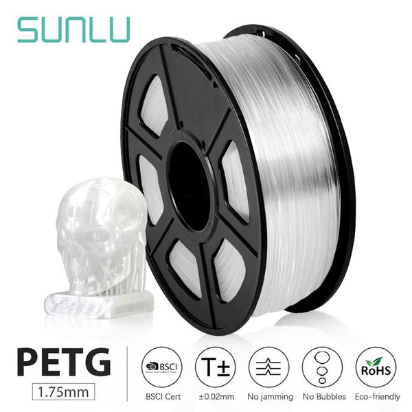 Escaneo sunlu petg 3D Filamento de impresora 1.75 mm Alta transparencia Tolerancia de color blanco+/0.02 mm para imprenta de regalos de bricolaje envío rápido