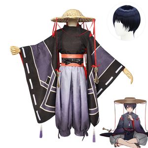 Scaramouche Cosplay Genshin Impact-kostuum Pruik Diepblauw haar Wanderer Story Kimonopakken Genshin Cosplaykostuums voor Unisexcosplay