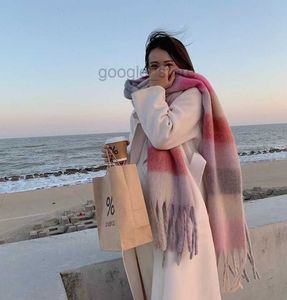 Écharpe Ac chaud arc-en-ciel à carreaux avec pompon, châle doux et cireux pour le cou, automne et hiver