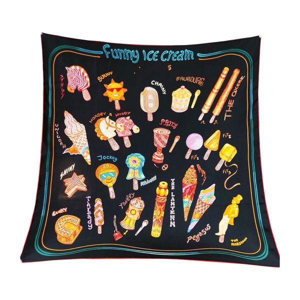 Écharpe Designer Summer H Cartoon Elements Silk Grand Square carré Femmes et hommes ACCESSOIRES LE PECHANDE SCARF DROING Ice Cream Patché