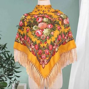 sjaal voor vrouwen bloemen sjaals Russische stijl bloemenprint vierkant sjaal vrouwen etnische franjes bandana sjaal babushka zakdoek vrouwelijke dekenhoofd wraps