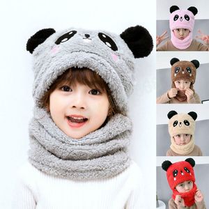 Chapeaux écharpe pour enfants, casquette ours chaud, Protection des oreilles, dessin animé, mignon, confortable, tout-en-un