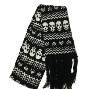 Bufanda con flecos para hombre, bufanda tejida con calaveras en blanco y negro, lana de imitación, Calavera elegante para Otoño e Invierno