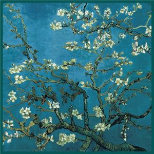 Écharpe Femmes Van Gogh Abricot Flower Paint Imprimée carrée Écarts de tête Echarpes Silk Fourse